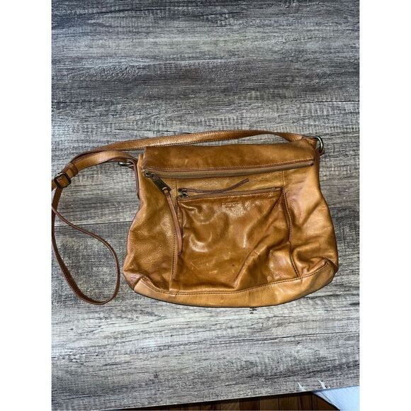 Margot Genuine Leather Foldover Hobo Handbag Crossbody Brown - Picture 1 of 7